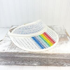 Vintage 70s 80s Straw Plastic Sun Visor Rainbow Sun Hat, Rainbow Golf Hat